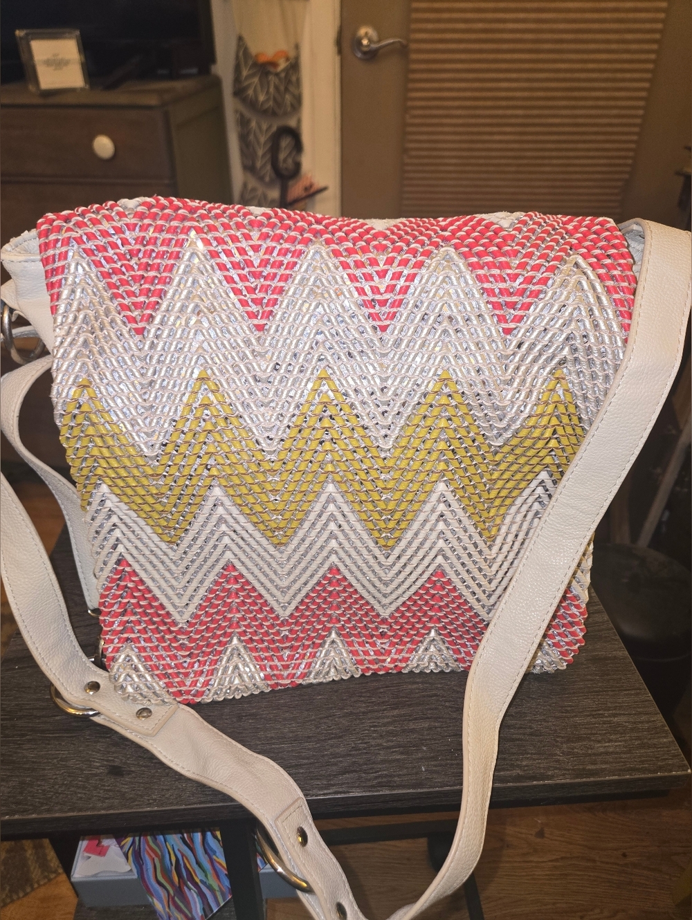 Big Buddha “Bruna” Woven Faux-Leather Crossbody